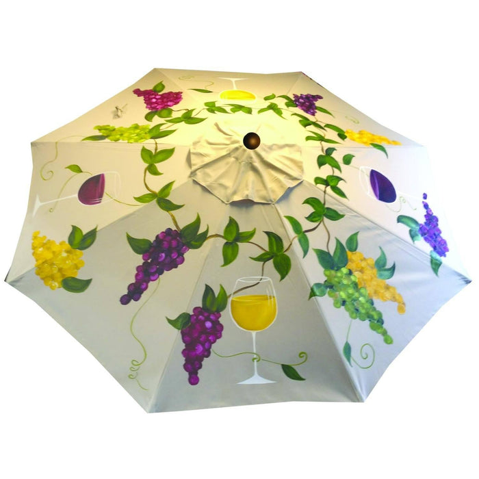 Hand Painted Custom Garden Art Umbrella - Wine Glasses & Grapes