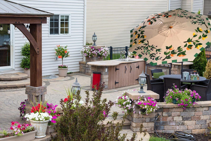 Hand Painted Custom Garden Art Umbrella - Olives & Citrus