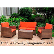 Outdoor Furniture - Outdoor Settee Seating Group – 4 Pieces – Resin Wicker & Steel – With Cushions – Valencia