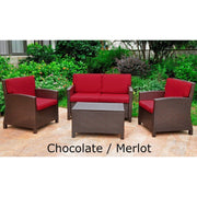 Outdoor Furniture - Outdoor Settee Seating Group – 4 Pieces – Resin Wicker & Steel – With Cushions – Valencia